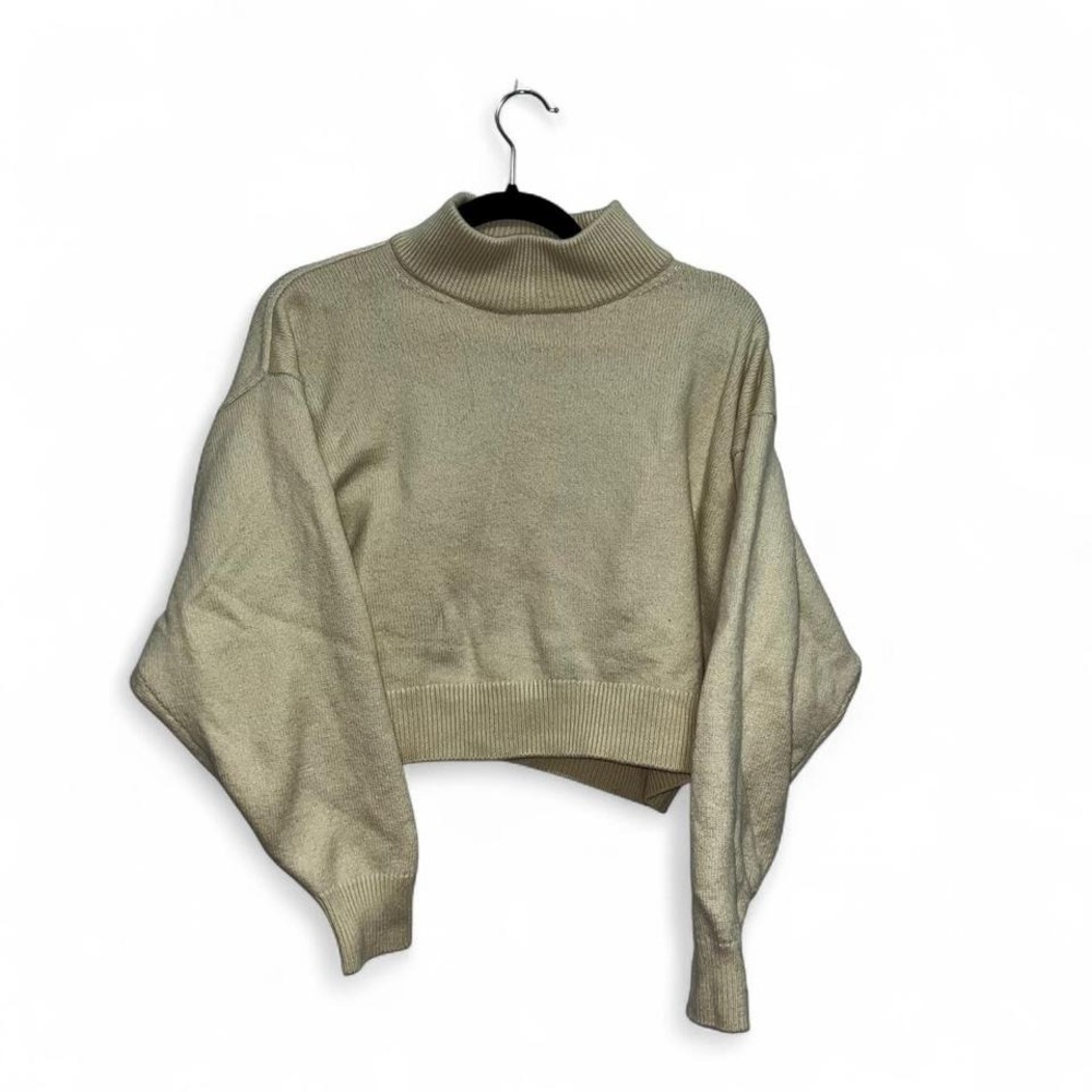 Cream cropped mock neck Wilfred wool sweater